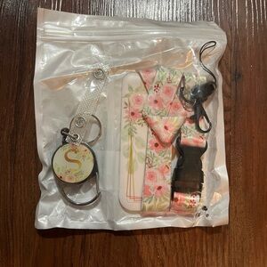 Letter “S” Floral Phone Lanyard Set with Retractable ID Badge Holder